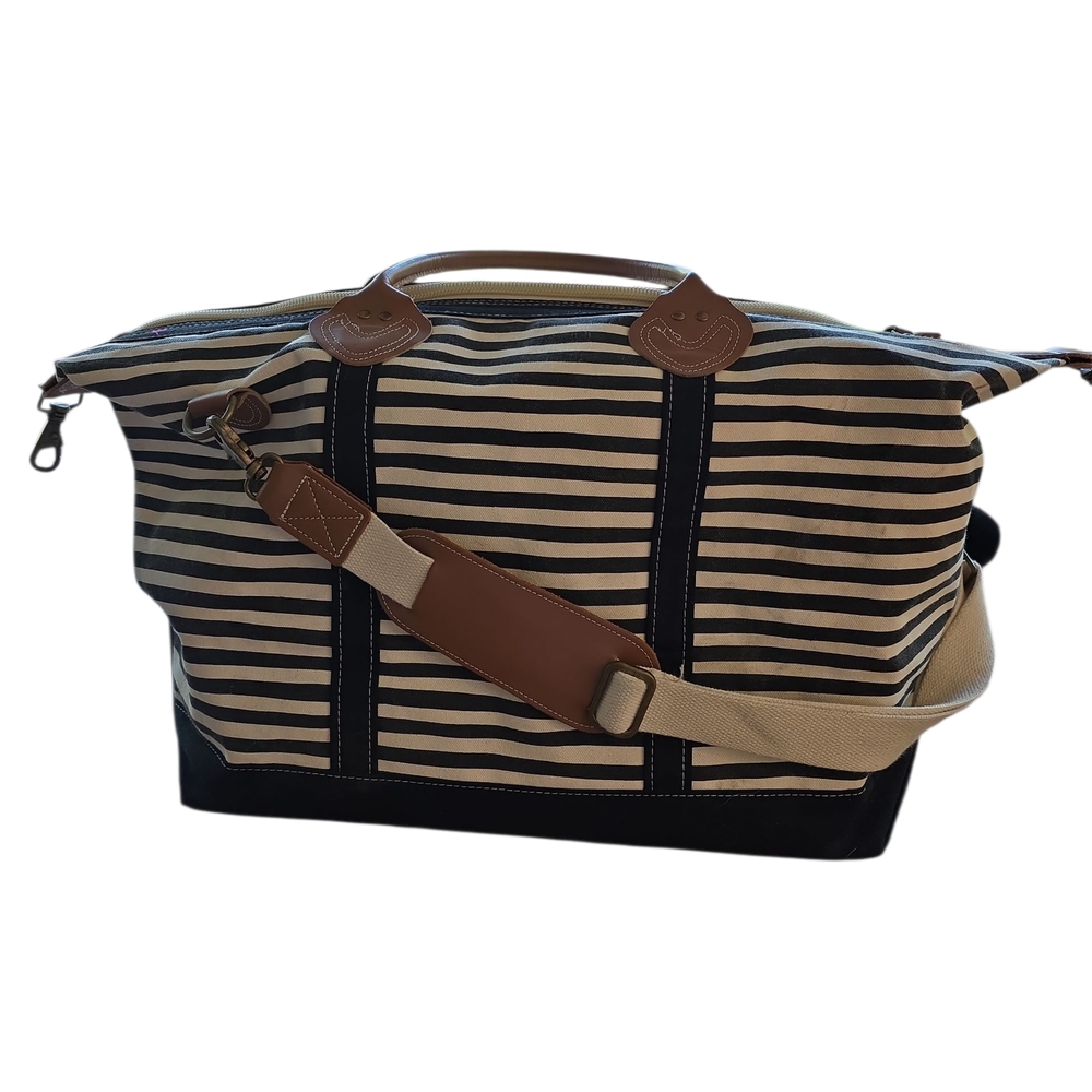 Rhombus By Stitchman Weekender Elegant Striped Travel Bag in Cream and Black
